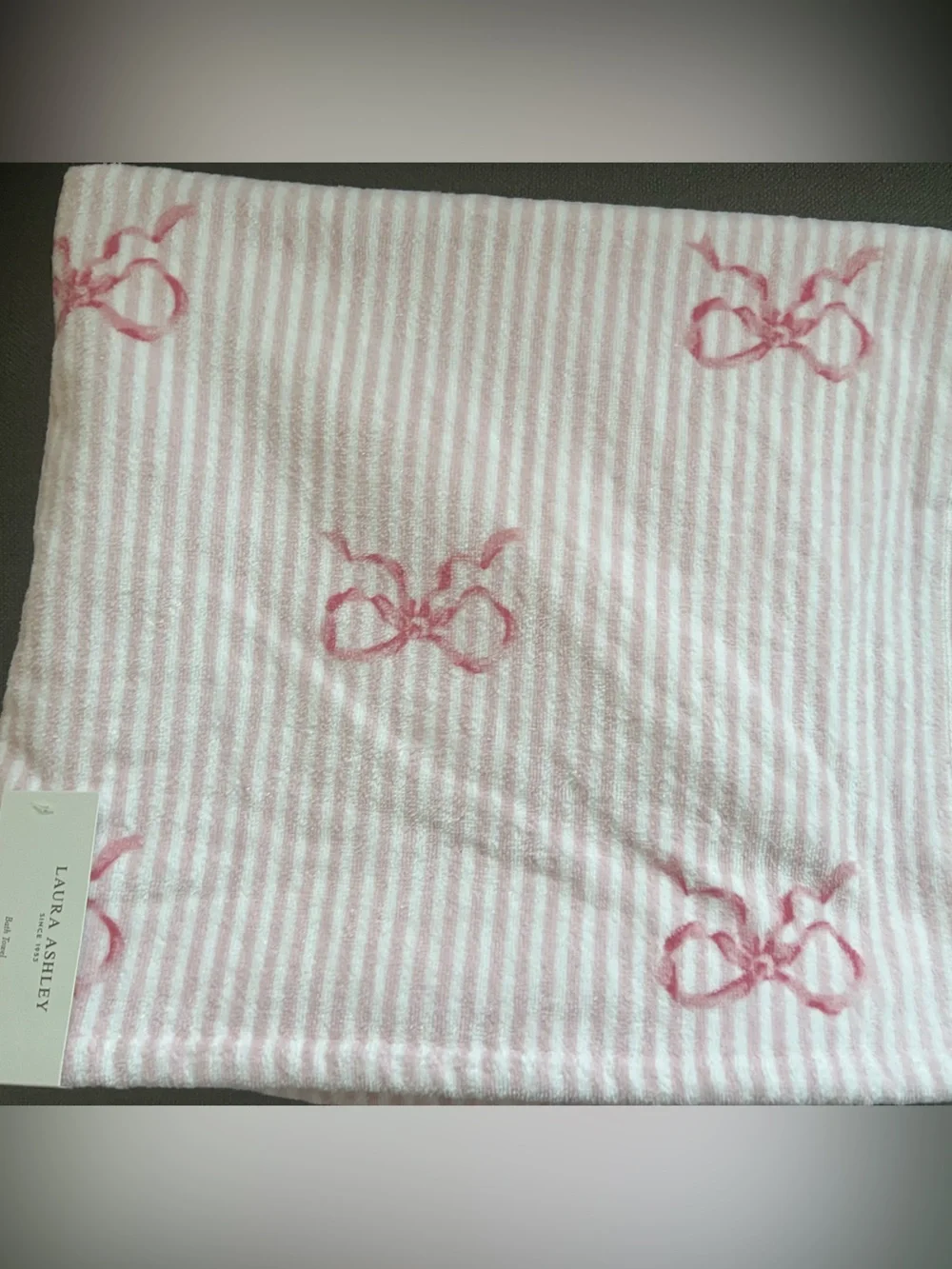 Laura Ashley Pink Bows Stripe Bath Towel 2pc towels - NEW